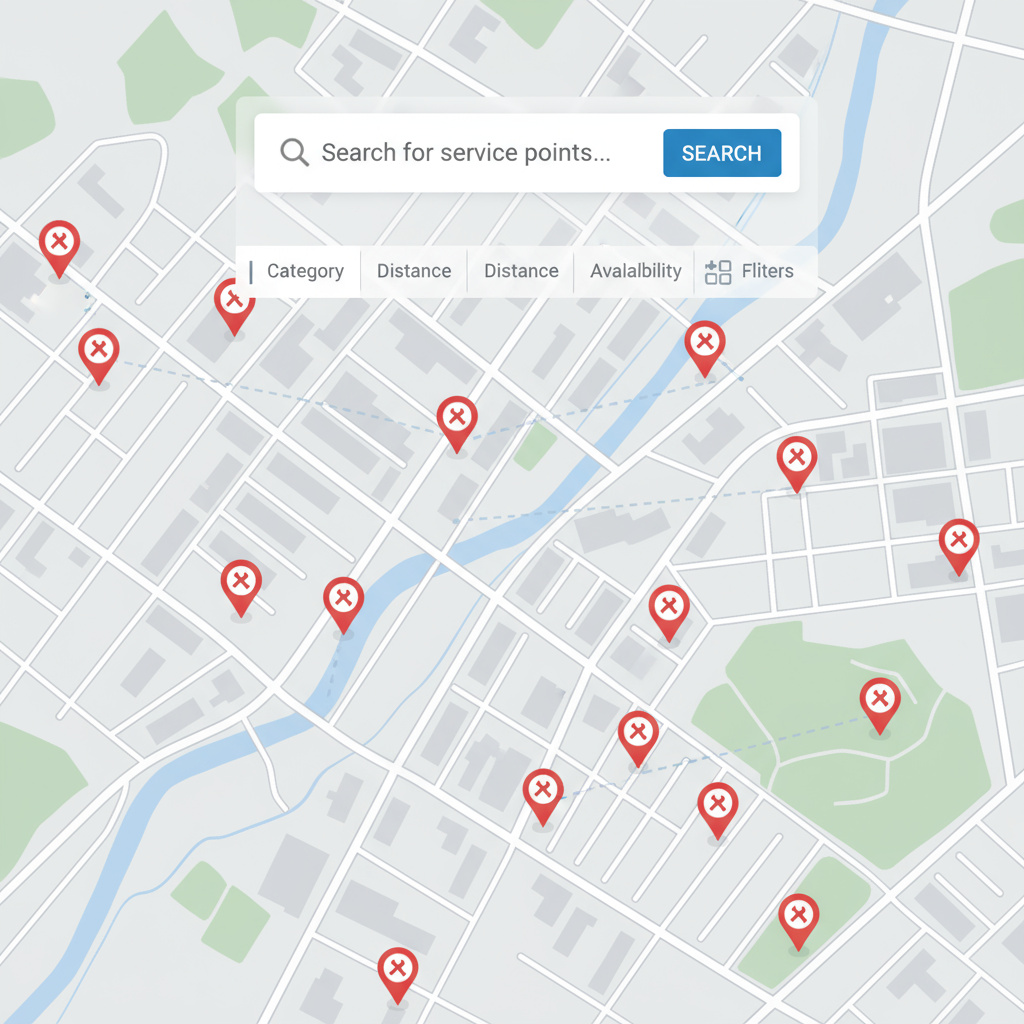 Mapa con puntos de servicio autorizados